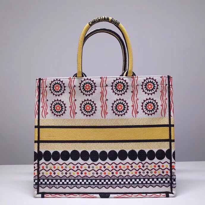 Dior Book Tote Bag In Multicolored Geometric Motif Canvas