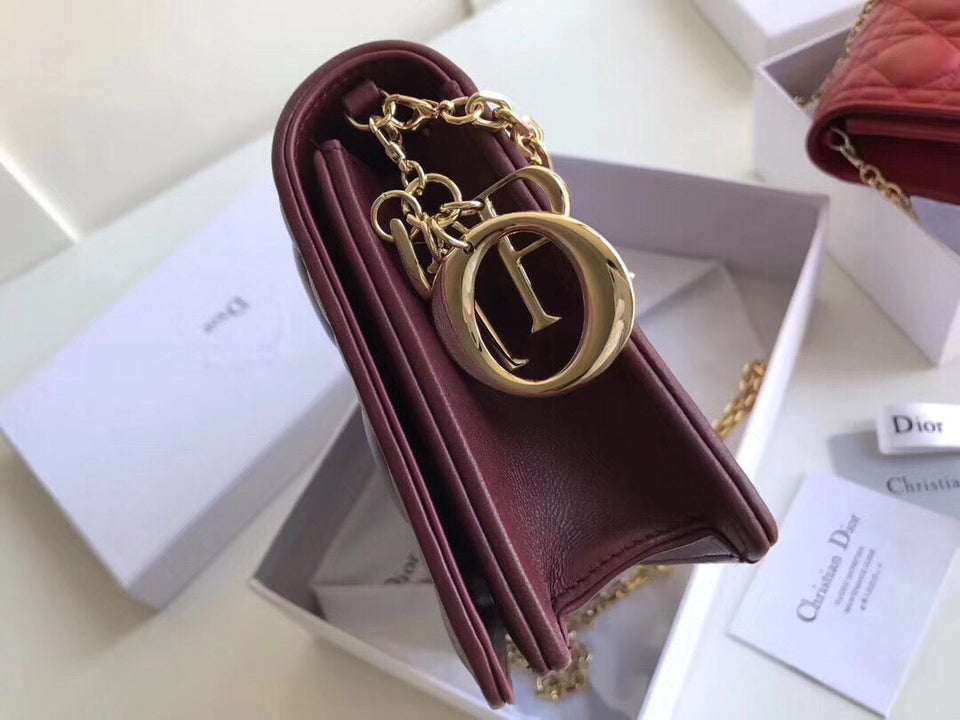 Dior Lady Dior Clutch With Chain In Bordeaux Lambskin