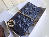 Dior Lady Dior Clutch With Chain In Indigo Blue Patent