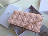 Dior Lady Dior Clutch With Chain In Pink Patent