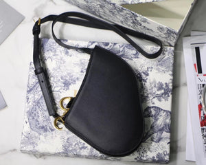 Dior Saddle Trio Pouch With Strap In Black Calfskin