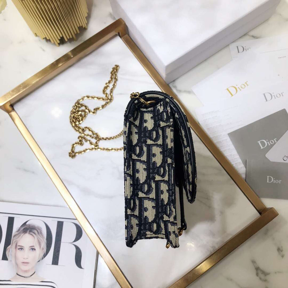 Dior Blue Oblique Saddle Chain Clutch