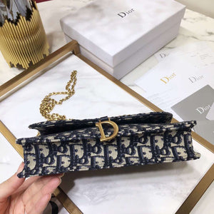 Dior Blue Oblique Saddle Chain Clutch