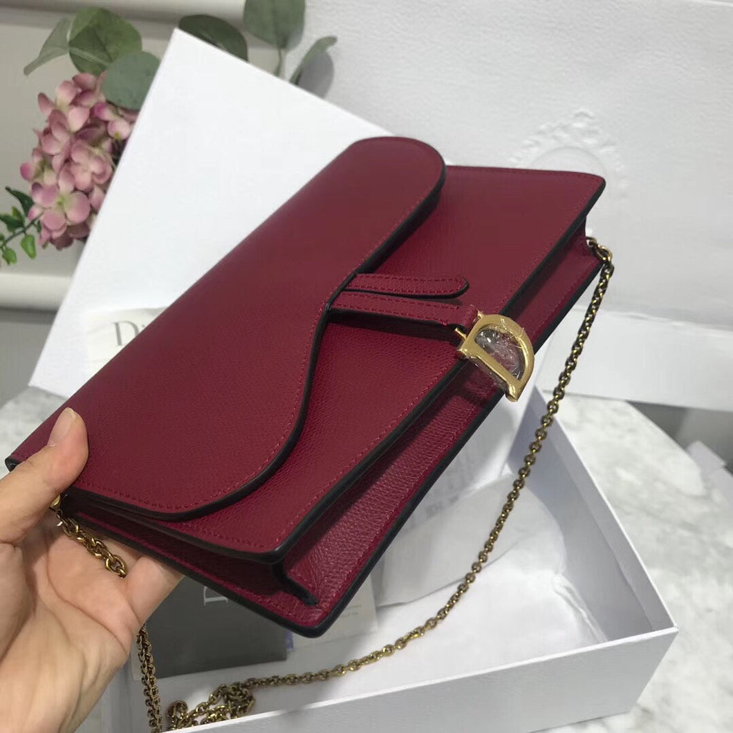 Dior Bordeaux Calskin Saddle Chain Clutch