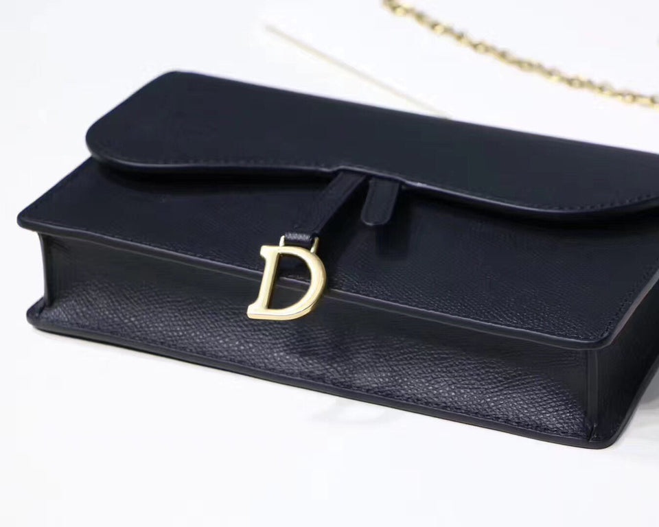 Dior Black Calskin Saddle Chain Clutch