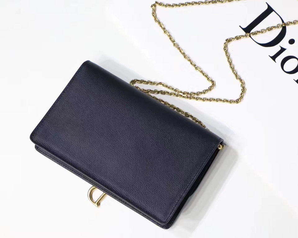 Dior Black Calskin Saddle Chain Clutch