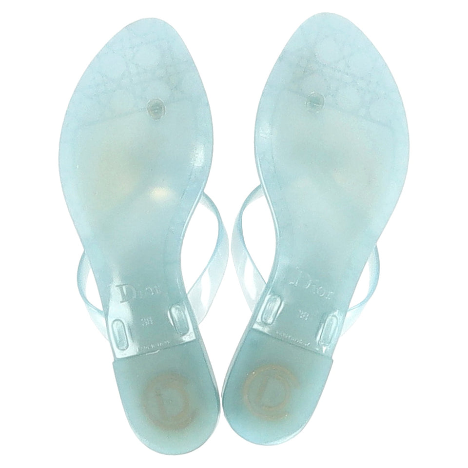 Dior Flower Detail Flip Flops in Light Blue Plastic