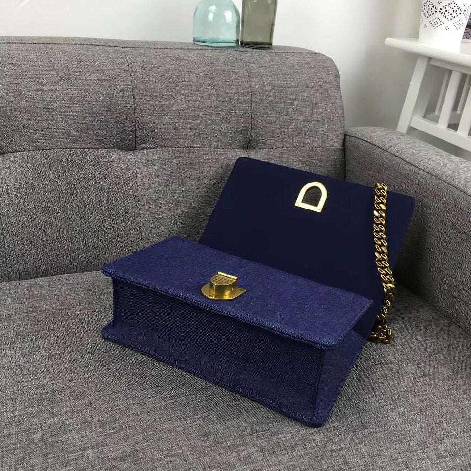 Dior Diorama Flap Bag In Denim And Studded