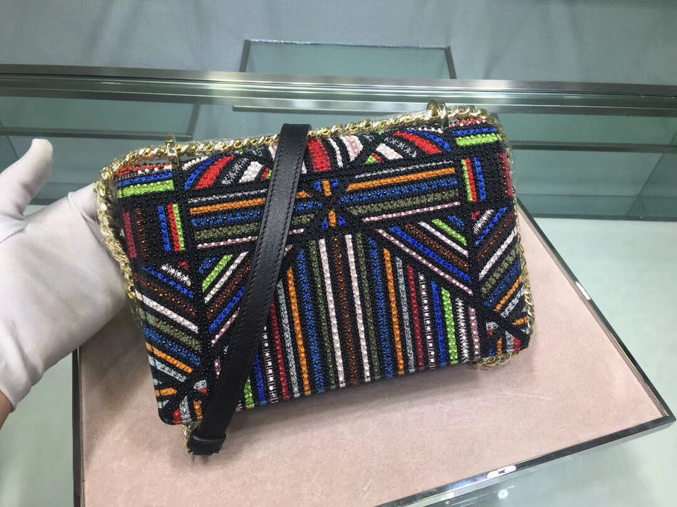 Dior Diorama Canvas Bag Embroidered With Multi-coloured Stripes