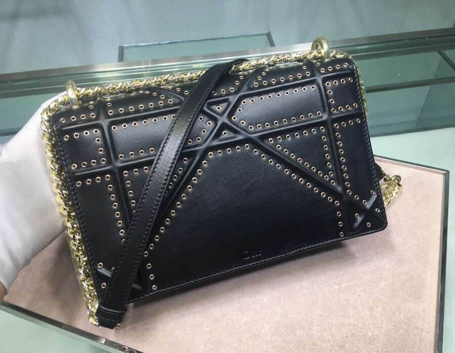 Dior Diorama Bag In Black Eyelets Lambskin