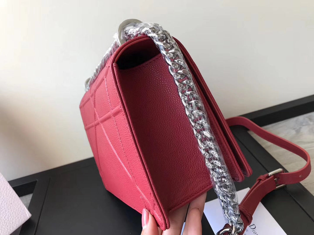 Dior Diorama Flap Bag In Ruby Grained Calfskin