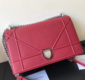 Dior Diorama Flap Bag In Ruby Grained Calfskin