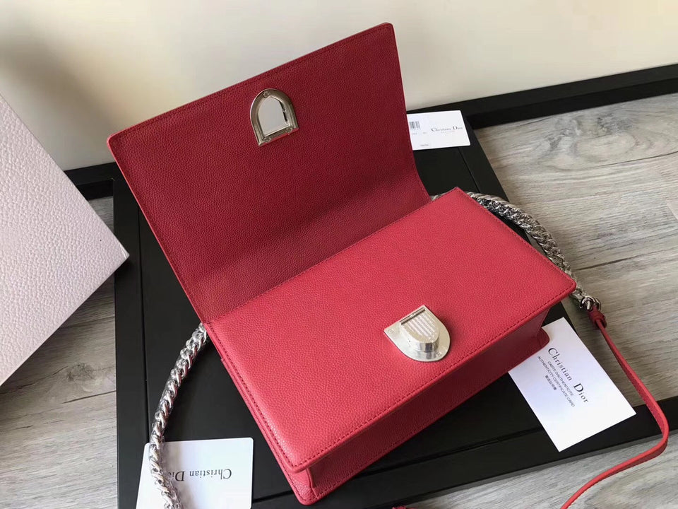 Dior Diorama Flap Bag In Ruby Grained Calfskin