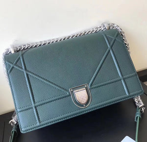 Dior Diorama Flap Bag In Green Grained Calfskin