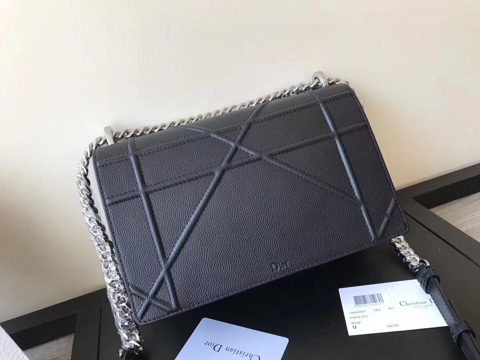 Dior Diorama Flap Bag In Black Grained Calfskin