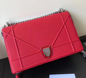 Dior Diorama Flap Bag In Red Grained Calfskin