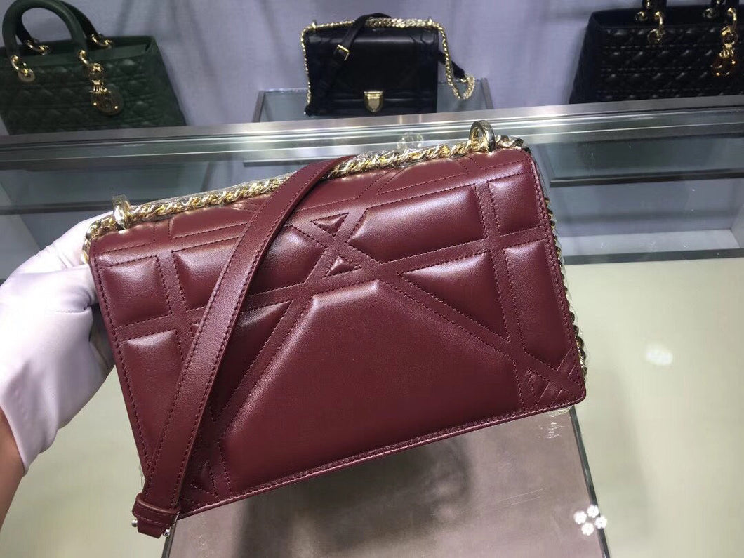 Dior Bordeaux Diorama Lambskin Bag With Large Cannage Motif