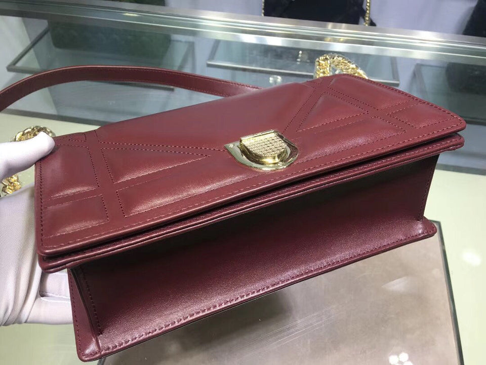 Dior Bordeaux Diorama Lambskin Bag With Large Cannage Motif