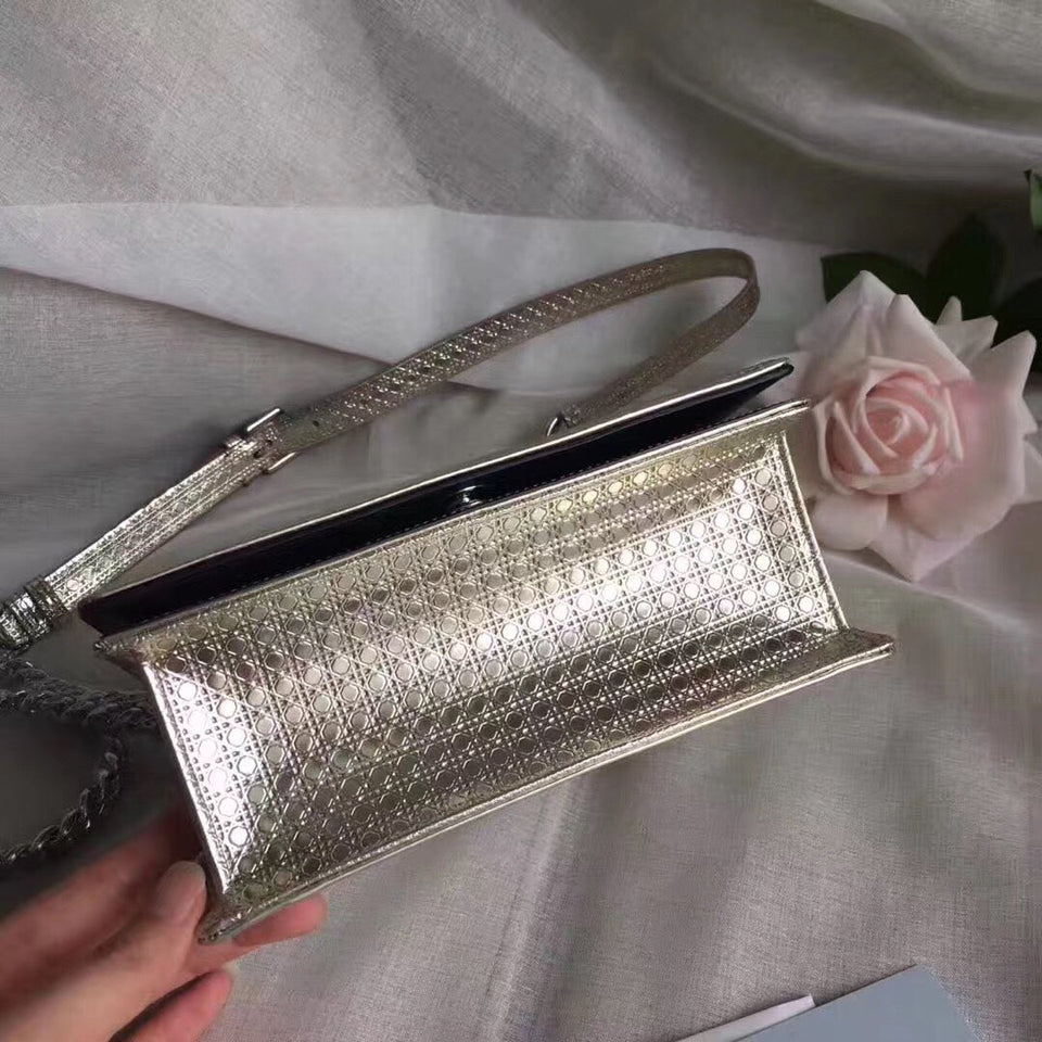 Dior Diorama Bag In Champagne Metallic Calfskin