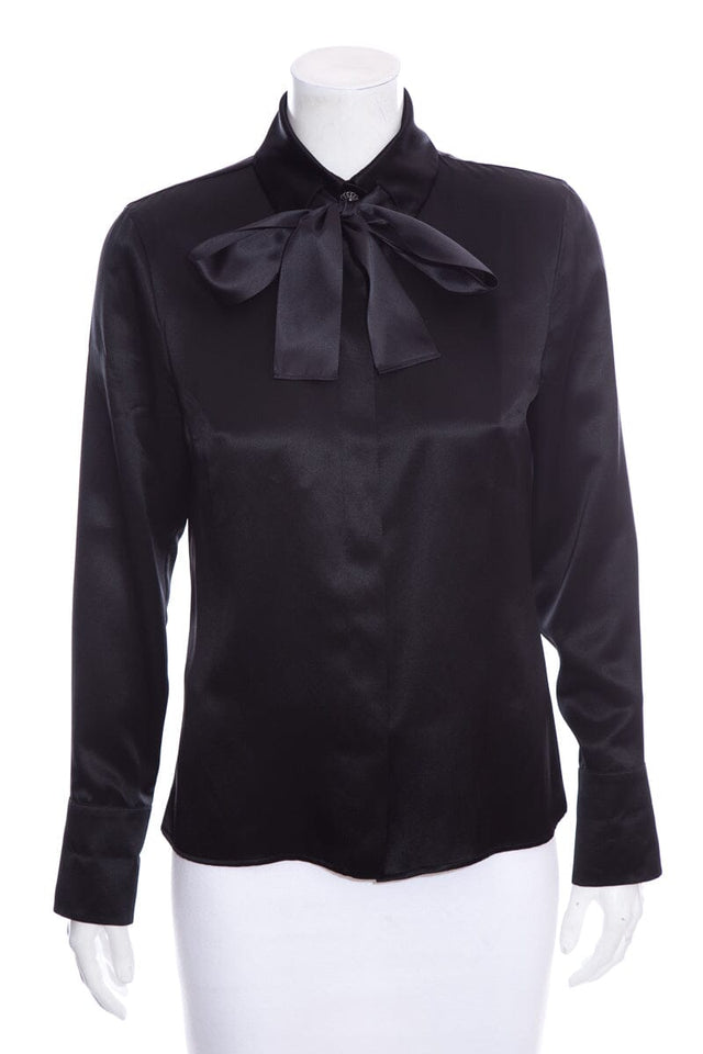 Chanel Black Silk Satin Blouse SZ 38