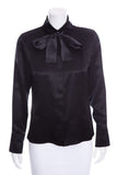 Chanel Black Silk Satin Blouse SZ 38