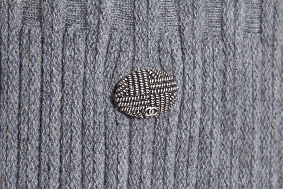 Chanel Grey Wool 2015 Midi Length V-Neck Dress SZ 36