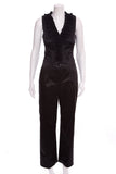 Chanel Black Satin Sleeveless Ruffle Jumpsuit SZ 38