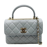 CHANEL Trendy CC Top Handle Flap Quilted Leather Shoulder Bag Light Blue