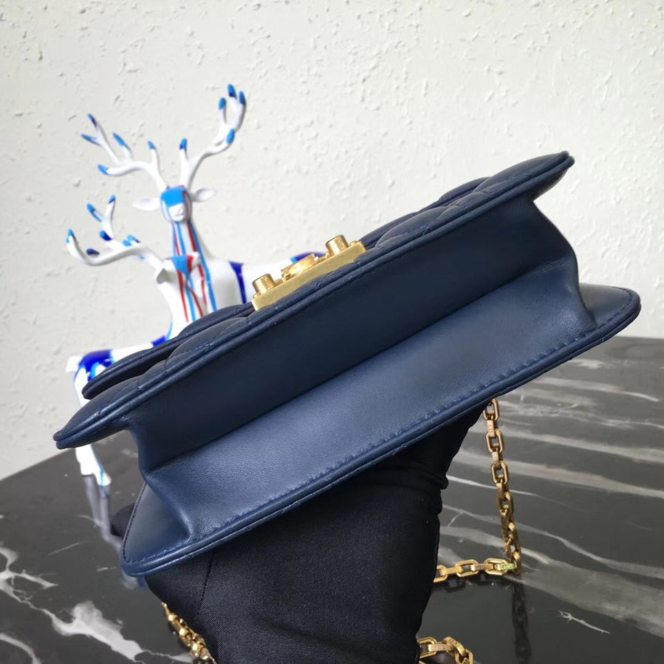 Dior Small Dioraddict Flap Bag In Blue Lambskin