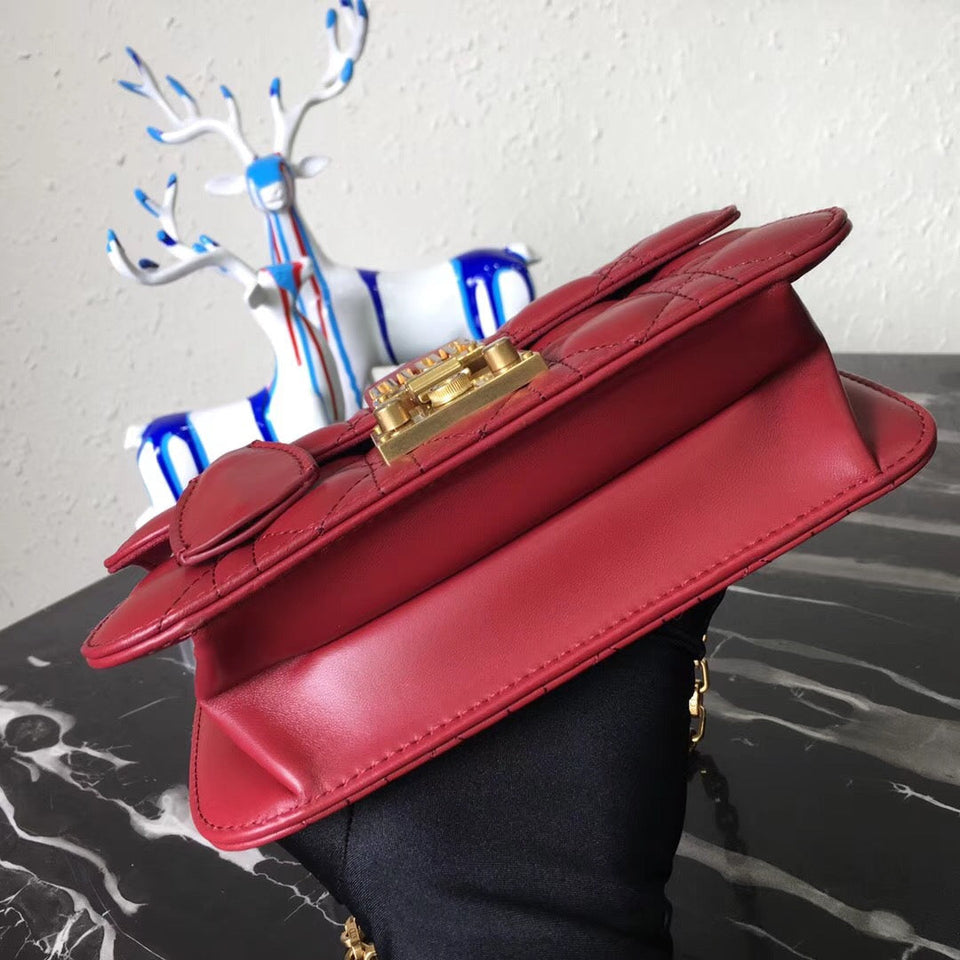 Dior Small Dioraddict Flap Bag In Red Lambskin