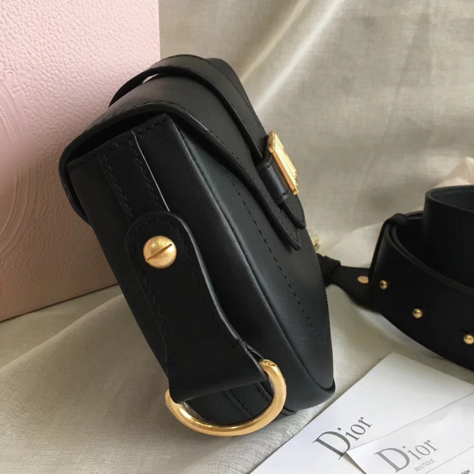 Dior D-Fence Saddle Bag In Black Calfskin