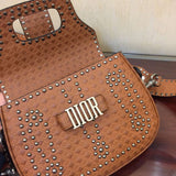 Dior D-Fence Saddle Bag In Brown Studded Calfskin