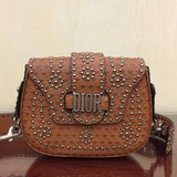 Dior D-Fence Saddle Bag In Brown Studded Calfskin