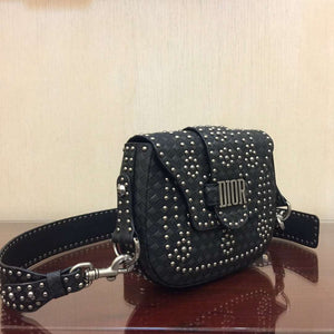 Dior D-Fence Saddle Bag In Black Studded Calfskin