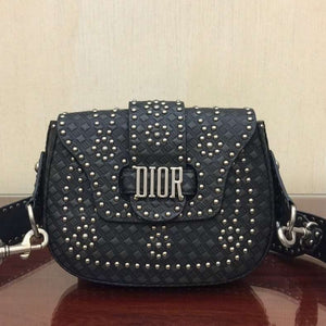 Dior D-Fence Saddle Bag In Black Studded Calfskin