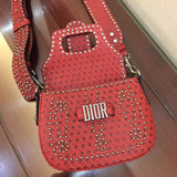 Dior D-Fence Saddle Bag In Red Studded Calfskin