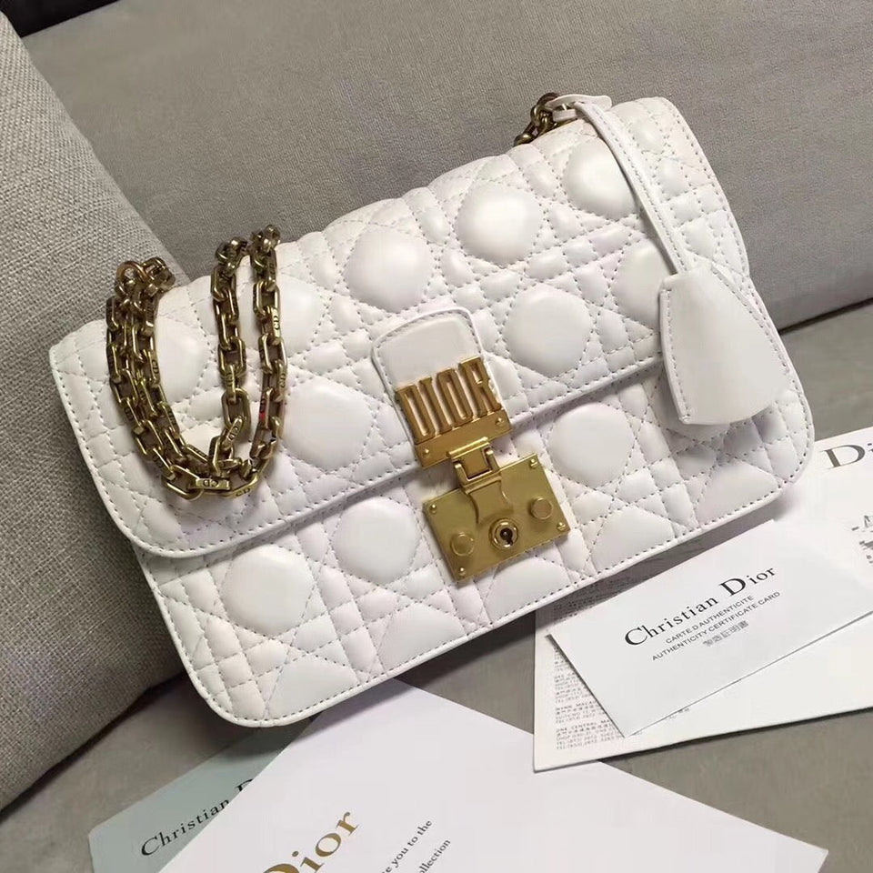 Dior Dioraddict Flap Bag In White Lambskin