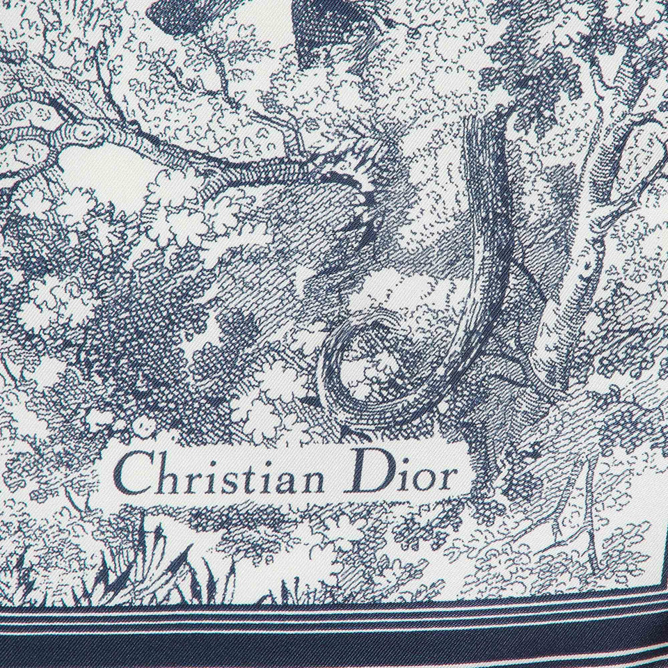Dior Navy Blue/white Toile De Jouy Sauvage Silk Square Scarf