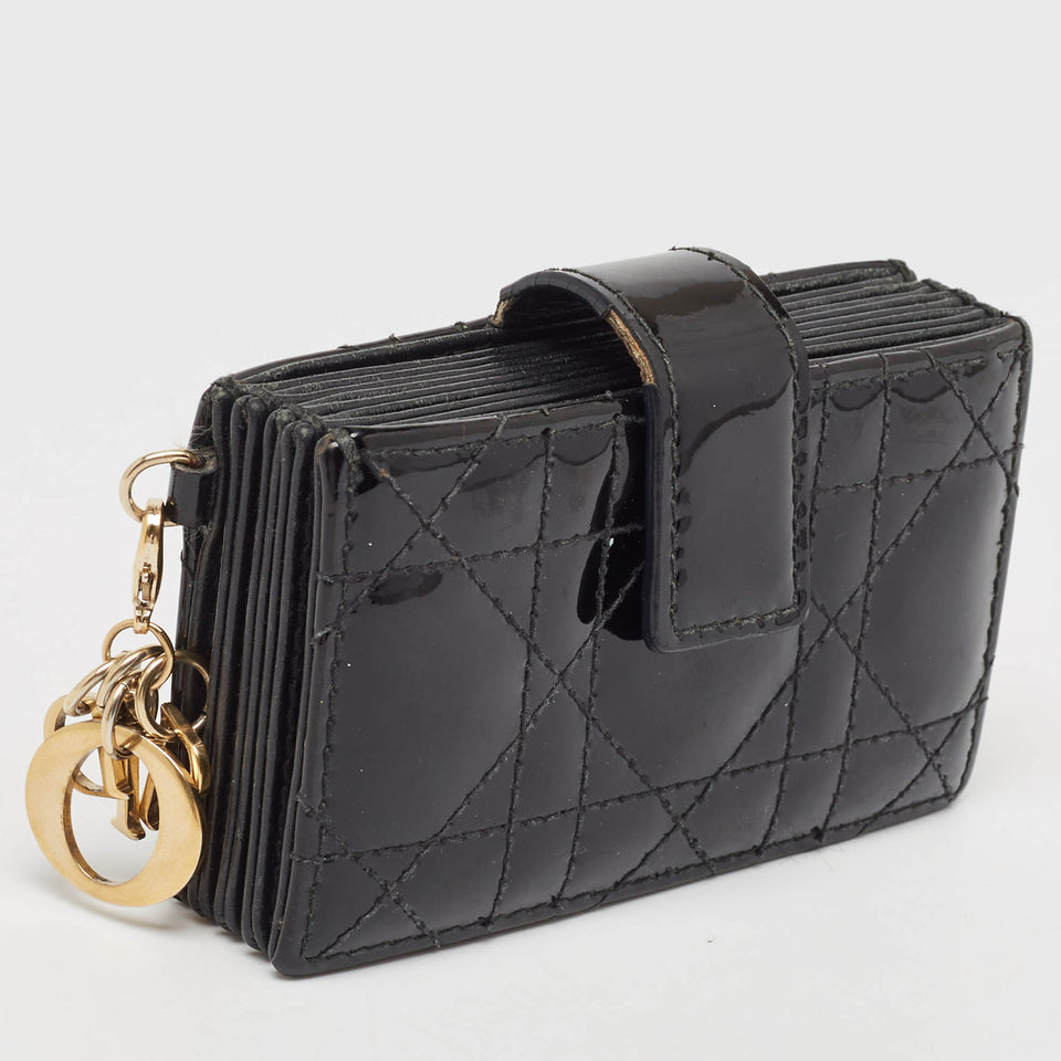 Dior Black Cannage Patent Leather Lady Dior 5 Gusset Card Holder..
