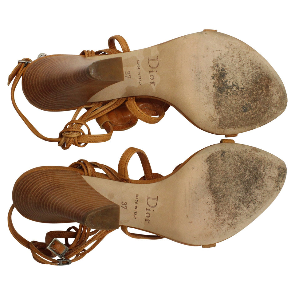 Dior Thong-Style Strappy Sandals in Brown Leather