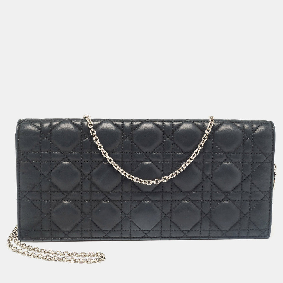 Black Cannage Shimmer Leather Lady Chain Clutch