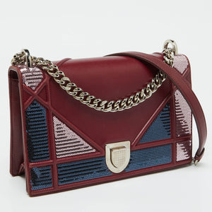 Dior Burgundy Leather And Sequins Medium Diorama Shoulder Bag