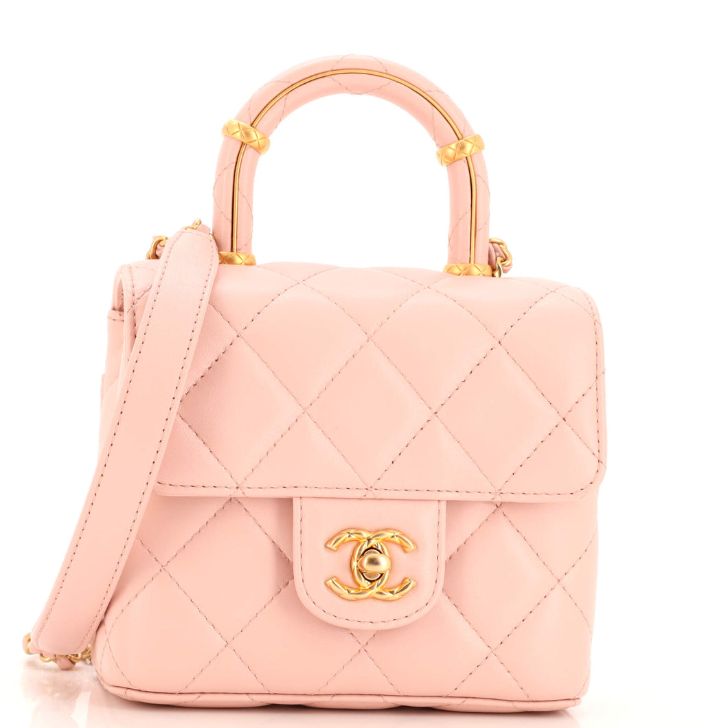 CHANEL Crush Top Handle Flap Bag Quilted Lambskin Mini