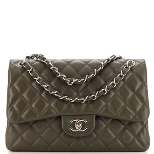 CHANEL Vintage Classic Double Flap Bag Quilted Caviar Jumbo
