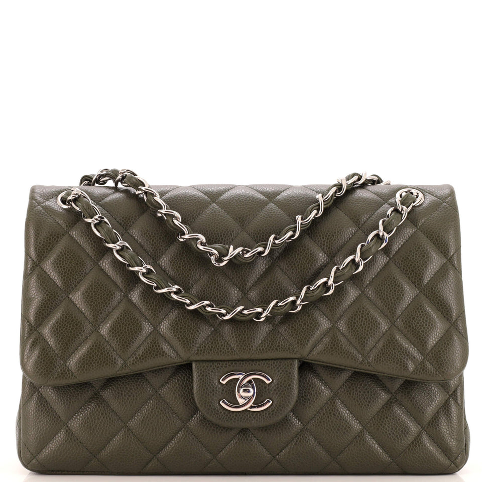CHANEL Vintage Classic Double Flap Bag Quilted Caviar Jumbo