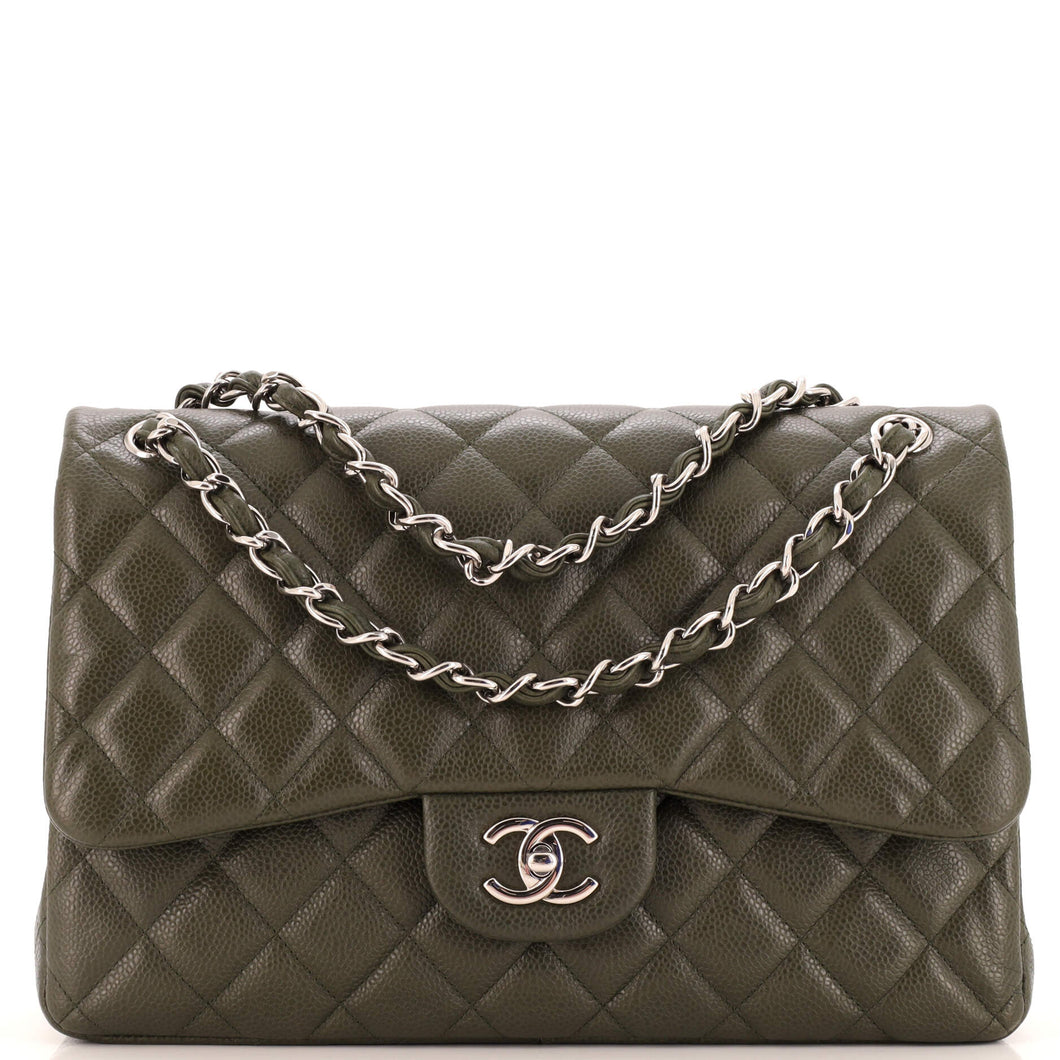 CHANEL Vintage Classic Double Flap Bag Quilted Caviar Jumbo