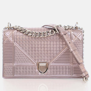 Pink Metallic Leather Small Diorama Shoulder Bag