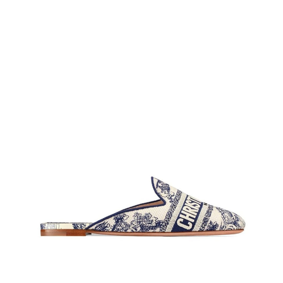 Dior Toile de Jouy Motif Flat Mules in Blue