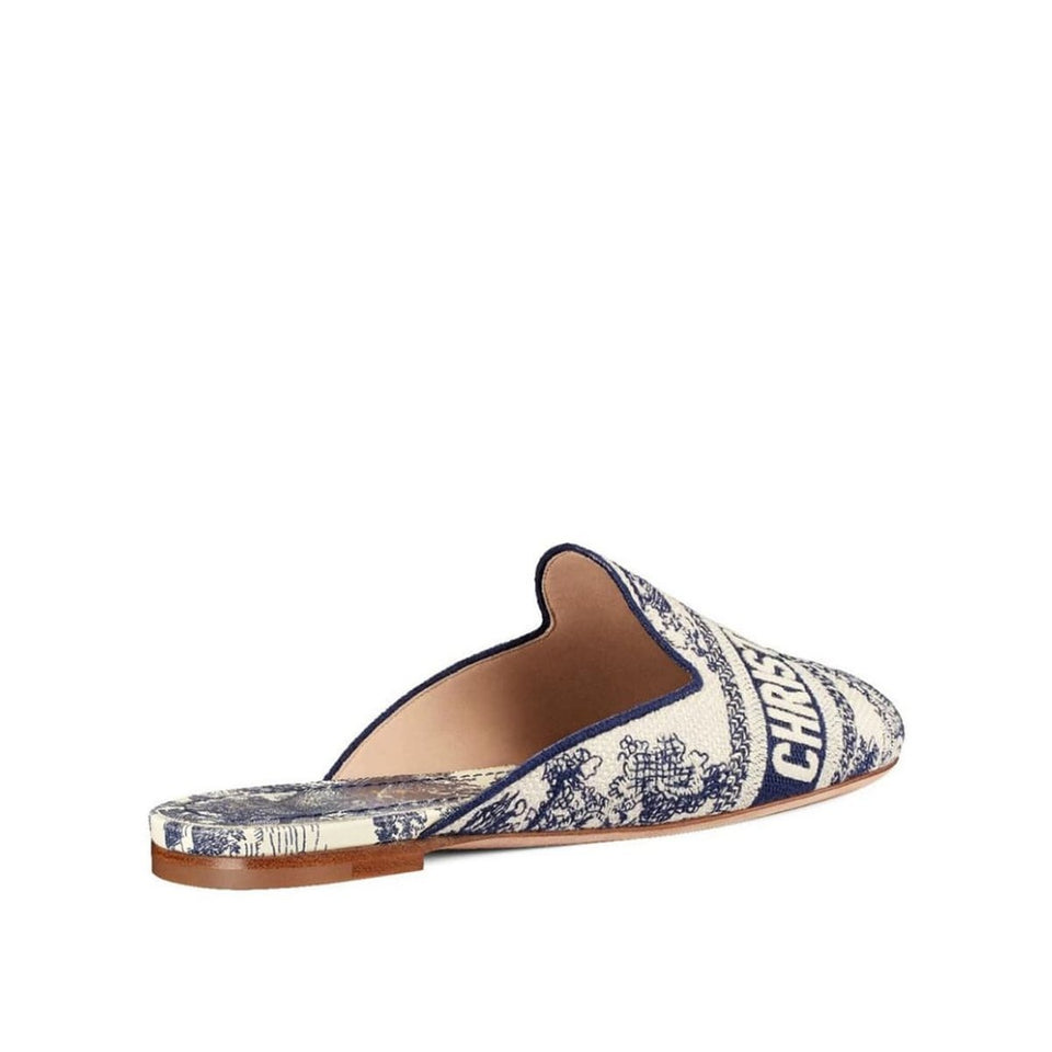 Dior Toile de Jouy Motif Flat Mules in Blue