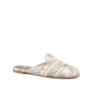 Dior-Dior Toile de Jouy Motif Flat Mules in Grey Stone - Runway Catalog